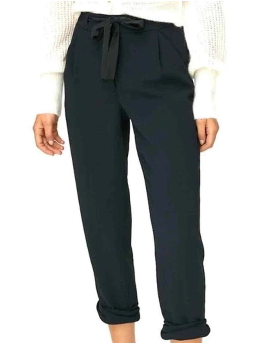Aritzia Wilfred Allant Black High-Wasted Silk Pants in Black Tie Front Size 0